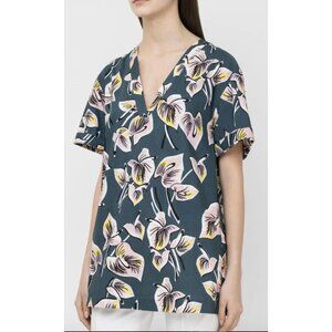 MARNI Amlapura Lily Print V Neck Blouse Top Green Abstract Avant Garde Designer